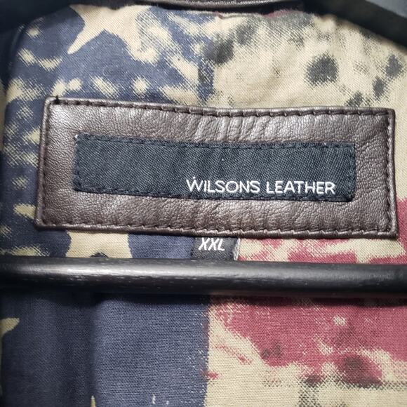 WILSONS LEATHER Men's Size XXL Brown Lamb's Leather Bomber Jacket w/ Epaulettes - Picture 2 of 16